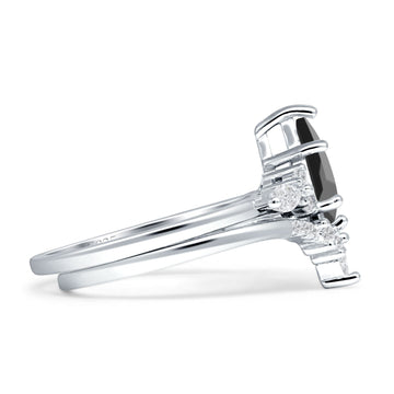 Two Piece Kite Bridal Ring Black CZ 925 Sterling Silver Wholesale
